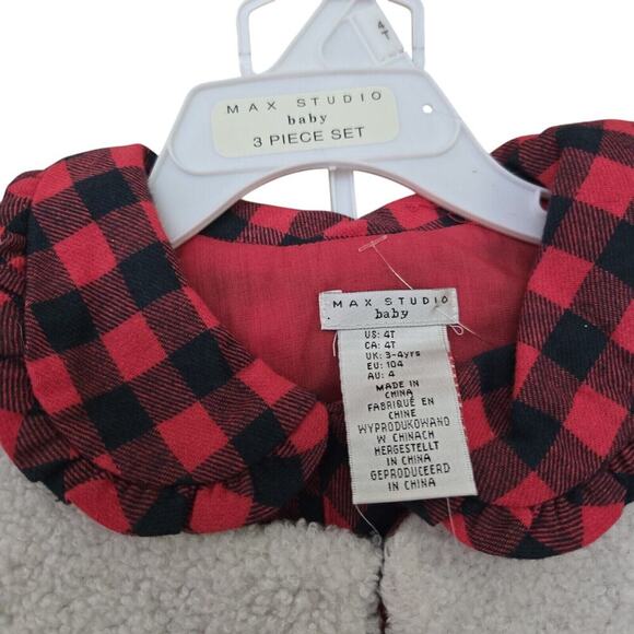 NWT Max Studio 3pc Holiday Outfit Flannel Shirt Vest & Leggings Sz 3-4 Years Old - Picture 3 of 4